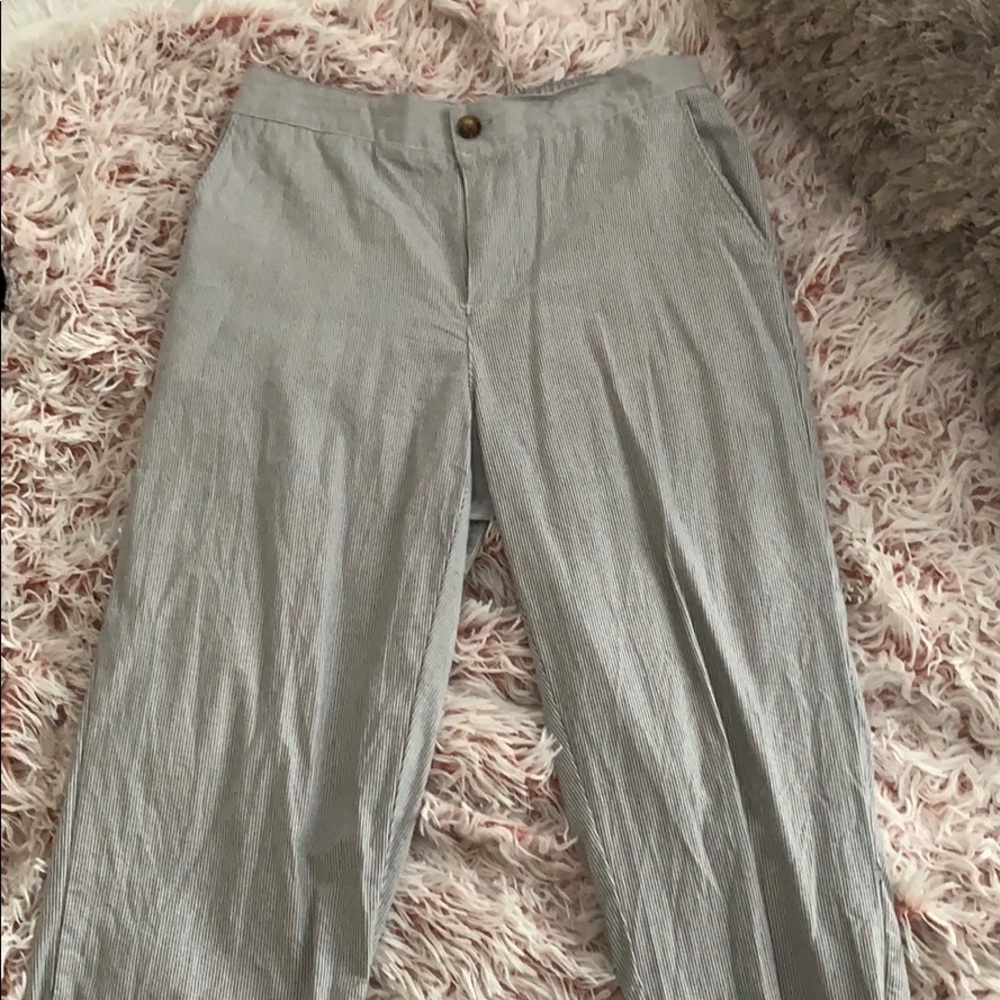 Light blue and white stripped capris